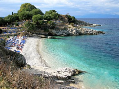 mavi lagün sahil peyzaj Ionian sea Corfu adasında 