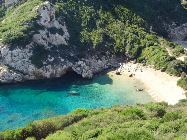 Blaue Lagunenküste Landschaft ionisches Meer auf Korfu Insel — Stockfoto