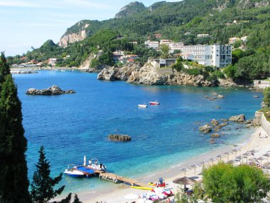 Paleokastritsa mavi lagün sahil peyzaj Ionian sea Korfu 