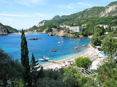 Paleokastritsa mavi lagün sahil peyzaj Ionian sea Korfu 