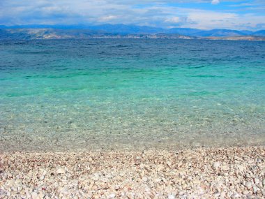 mavi lagün sahil peyzaj Ionian sea Corfu adasında 