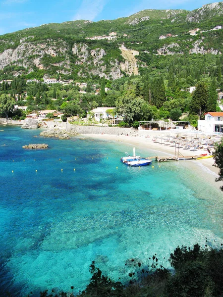 Paleokastritsa blue lagoons coast landscape ionian sea on Corfu — Stock Photo, Image