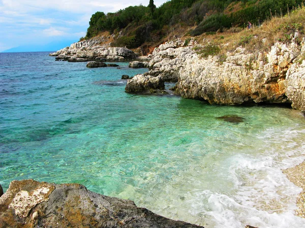 Blaue Lagunenküste Landschaft ionisches Meer auf Korfu Insel — Stockfoto