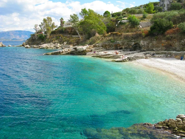Blaue Lagunenküste Landschaft ionisches Meer auf Korfu Insel — Stockfoto