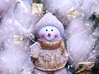 kar ve kar taneleri ile mutlu kardan adam Noel arka plan