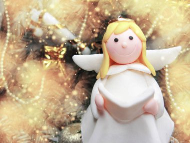 garland ışıkları Noel zemin üzerine mutlu melek