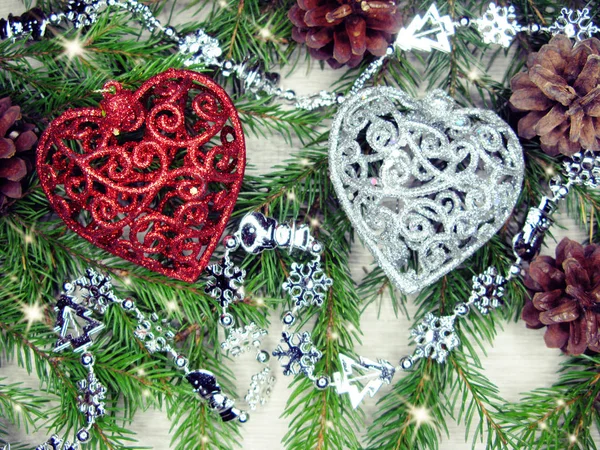 Noel kalp dekorasyon çam dalları arka plan üzerinde — Stok fotoğraf