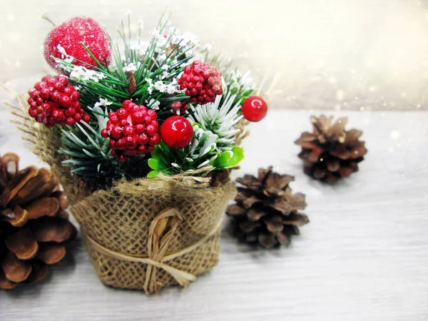 クリスマス装飾冬の果実リンゴと木製バックの雪 — ストック写真