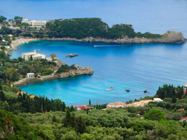 Paleokastritsa mavi lagün sahil peyzaj Ionian sea Korfu 