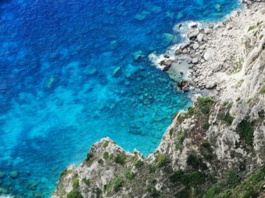 mavi lagün sahil peyzaj Ionian sea Corfu adasında 