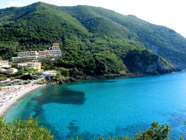 mavi lagün sahil peyzaj Ionian sea Corfu adasında 