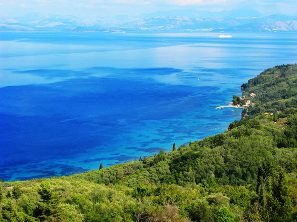 Blue lagoon coast landscape ionian sea on Corfu island — Stock Photo, Image