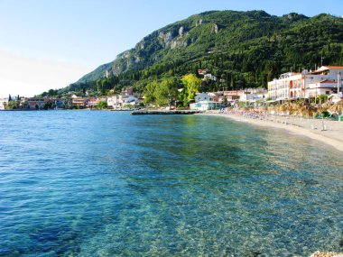 mavi lagün sahil peyzaj Ionian sea Corfu adasında 