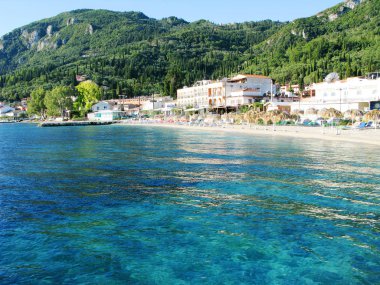 mavi lagün sahil peyzaj Ionian sea Corfu adasında 