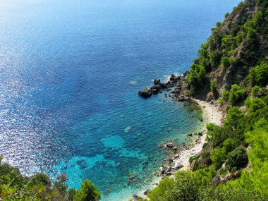 mavi lagün sahil peyzaj Ionian sea Corfu adasında 