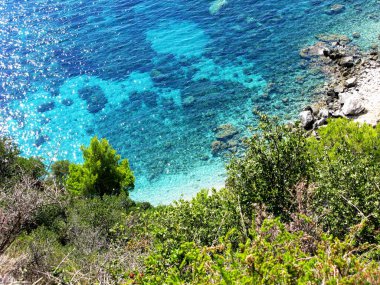 mavi lagün sahil peyzaj Ionian sea Corfu adasında 