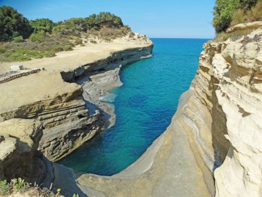 Sidari ünlü plaj manzara Ionian sea Corfu adasında 