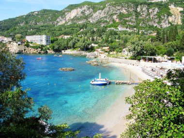 Paleokastritsa mavi lagün sahil peyzaj Ionian sea Korfu 