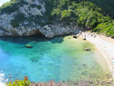 mavi lagün sahil peyzaj Ionian sea Corfu adasında 