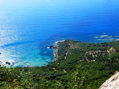 mavi lagün sahil peyzaj Ionian sea Corfu adasında 