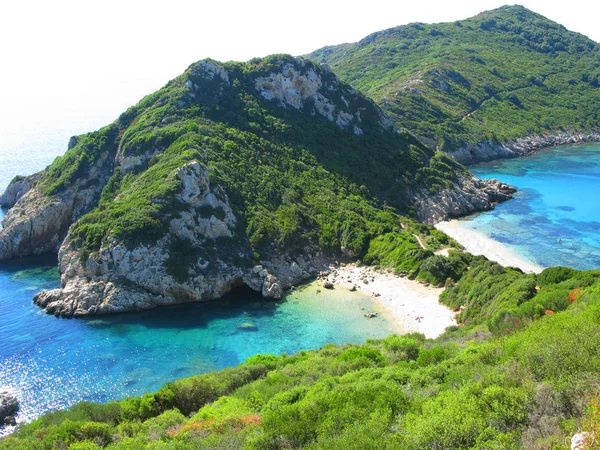 Porto timoni blue lagoon coast landscape ionian sea on Corfu isl — Stock Photo, Image