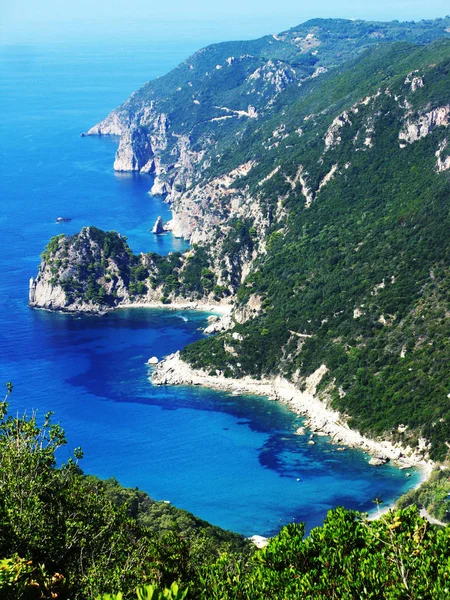 Blue lagoon coast landscape ionian sea on Corfu island — Stock Photo, Image