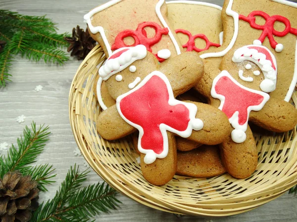 christmas cookies gingerbread and decoration on wooden backgroun