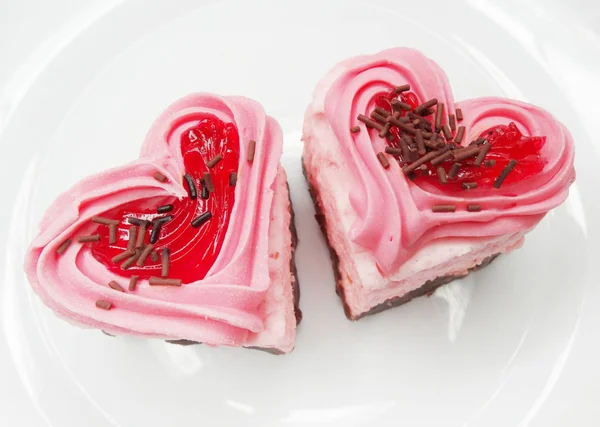 Corações formam bolos sobremesa de comida doce no dia dos namorados — Fotografia de Stock