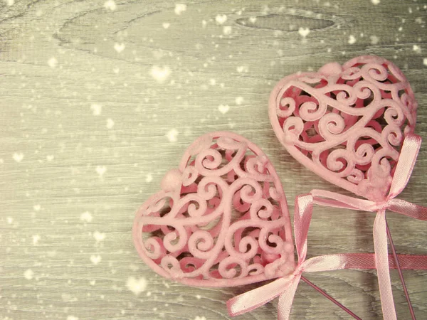 Valentine's day love holiday concept hearts on old wooden backgr — Stock Photo, Image