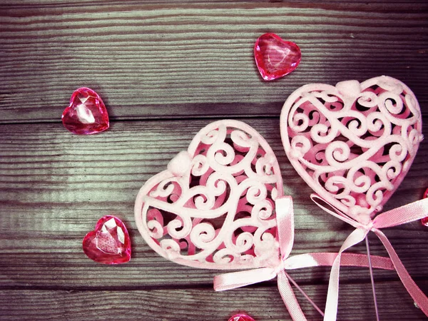 古い木製の表現のバレンタインの日の愛の休日概念心 — ストック写真