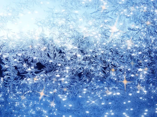 雪，雪花圣诞灯背景 — 图库照片