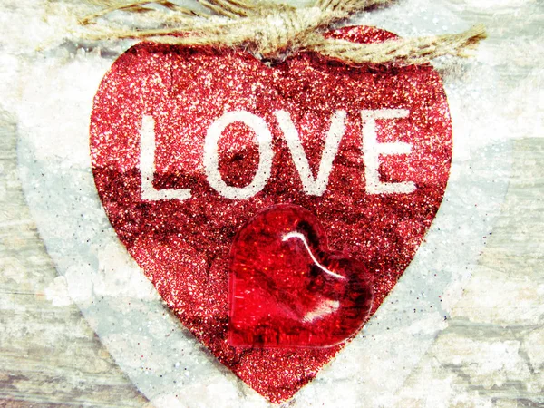 Valentine's day love holiday concept hearts on old wooden backgr — Stock Photo, Image