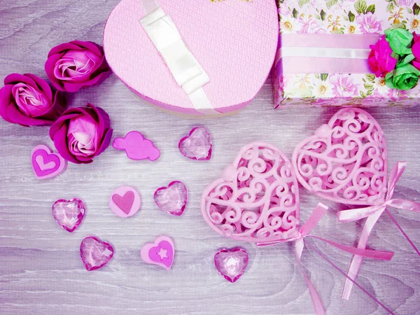 Herzen und Rosenblumen Grußkarte Valentinstag Liebe holid — Stockfoto