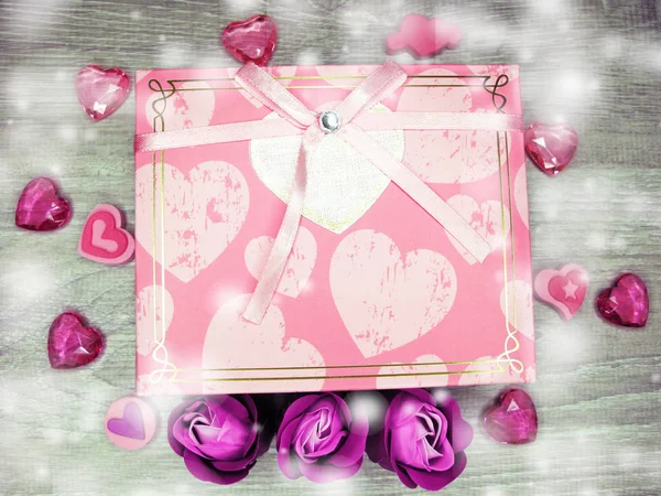 Corazones y flores de rosas tarjeta de felicitación día de San Valentín amor holid —  Fotos de Stock
