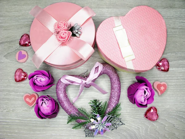 Corazones y flores de rosas tarjeta de felicitación día de San Valentín amor holid —  Fotos de Stock