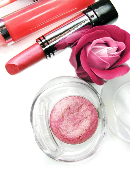 Batom sombras olho lipgloss grupo conjunto cosmético para maquiagem fash — Fotografia de Stock