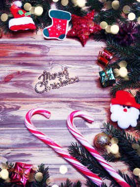 Noel dekorasyon ve garland vintage ahşap backgr ışıkları