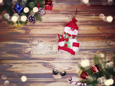 Noel dekorasyon ve garland vintage ahşap backgr ışıkları