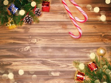 Noel dekorasyon ve garland vintage ahşap backgr ışıkları