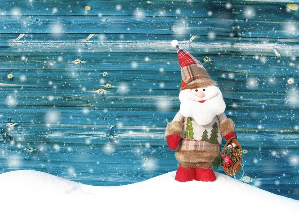 Ευτυχισμένος santa Χριστούγεννα ευχετήρια κάρτα με χιόνι και νιφάδες χιονιού — Φωτογραφία Αρχείου
