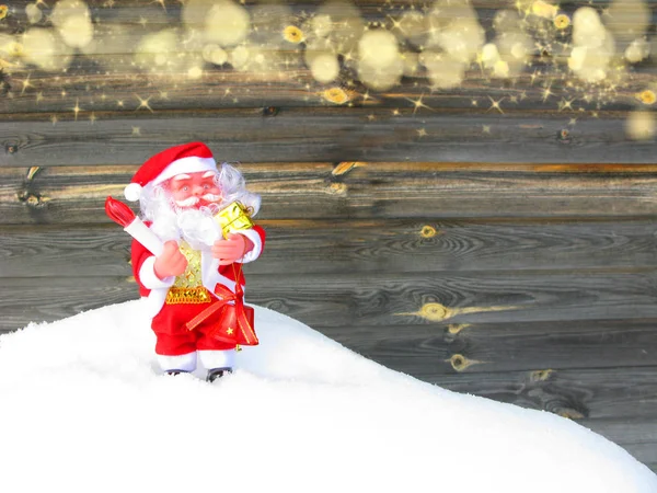 Ευτυχισμένος santa Χριστούγεννα ευχετήρια κάρτα με χιόνι και νιφάδες χιονιού — Φωτογραφία Αρχείου