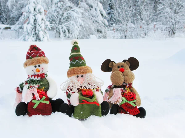 눈과 sn 해피 산타 눈사람 엘크 크리스마스 인사말 카드 — 스톡 사진