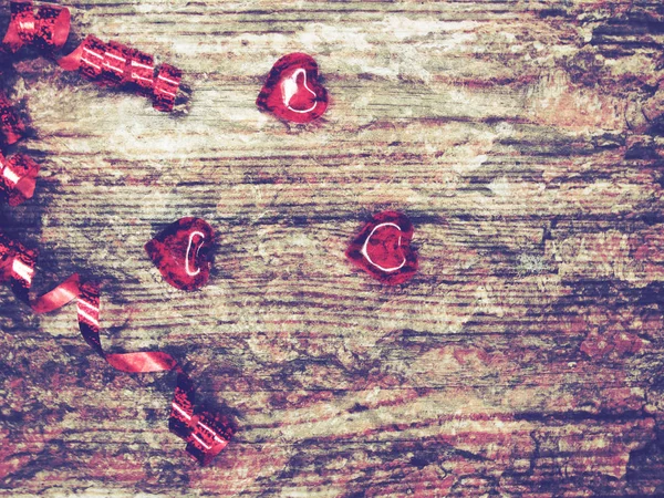 Valentine's day love holiday concept hearts on old wooden backgr — Stock Photo, Image