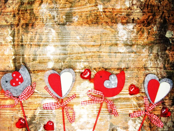 古い木製の表現のバレンタインの日の愛の休日概念心 — ストック写真