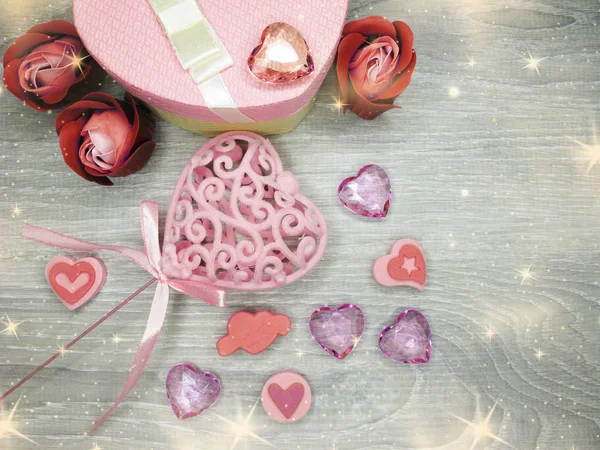 Cuori e fiori di rosa biglietto di auguri San Valentino amore vacanza — Foto Stock