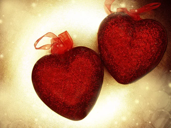 Valentijnsdag liefde vakantie concept harten op de glimmende gouden backgr — Stockfoto