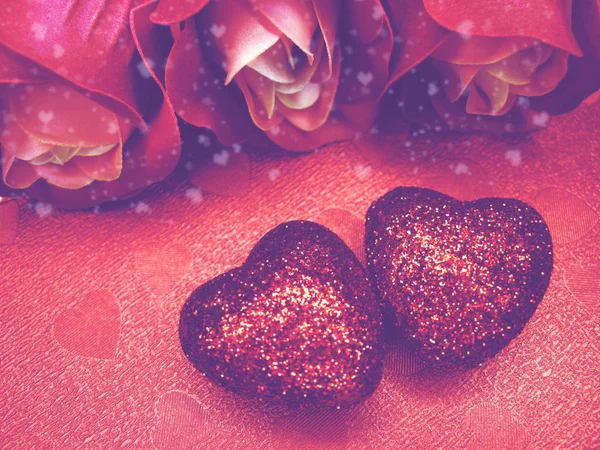 День Святого Валентина Любов Концепція Свята Серця Трояндами Блискучому — стокове фото