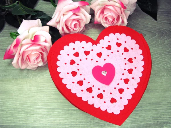 Hati dan bunga mawar Salam kartu valentine hari cinta holid — Stok Foto