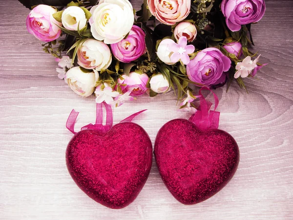Corações e peônia flores saudação cartão dia dos namorados amor holi — Fotografia de Stock