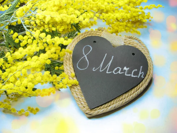 mimosa yellow bush spring floral background 8 march card